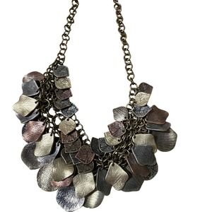 Unique Metal Leaf Bib Necklace Statement Multi Tone Bohemian Festival  Gift